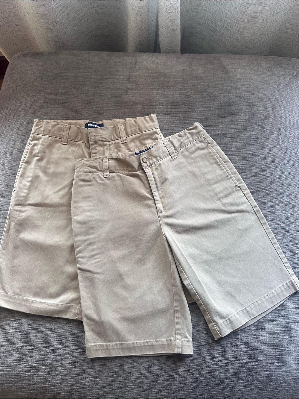 2 school uniform Lands' End tan Kids' Shorts with adjustable waist, 100% cotton